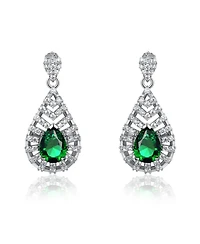 Sterling Silver Clear and Green Cubic Zirconia Accent Drop Earrings