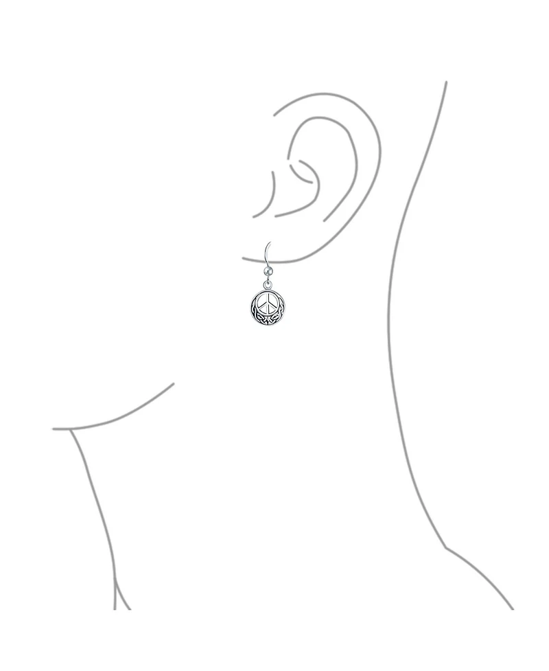 Bling Jewelry Retro Symbol Celtic Knotwork Celtic Irish Love Knot Peace Sign Drop Earrings Oxidized Sterling Silver Fish Hook