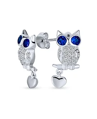 Bling Jewelry Wise Graduate Lucky Sitting Branch Owl Stud Earrings Big Blue Eye Cubic Zirconia Cz Heart Charm Sterling Silver