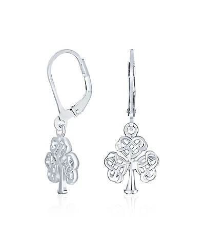 Bling Jewelry Delicate Petite Irish Triquetra Open Heart Shape Celtic Knot Good Luck Shamrock Clover Dangle Earrings Lever back Sterling Silver