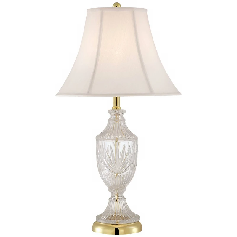 Traditional Glam Style Table Lamp 26.5" High Cut Glass Urn Brass Gold Metal Clear White Cream Bell Glass Shade Decor for Living Room Bedroom House Bed