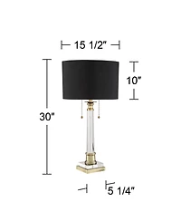 Stephan Traditional Luxury Table Lamp 30" Tall Crystal Column Antique Brass Gold Black Drum Shade Decor for Living Room Bedroom House Bedside Nightsta