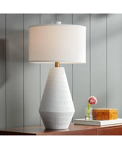Possini Euro Design Luke 30" Tall Large Geometric Mid Century Modern End Table Lamp White Finish Single Living Room Bedroom