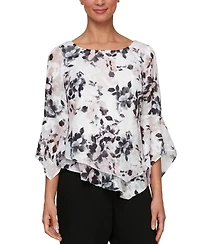 Alex Evenings Women's Printed Pointed-Hem 3/4-Sleeve Blouse