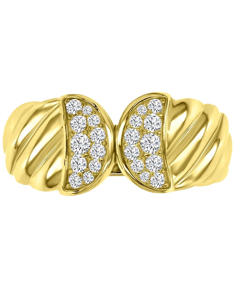 Cubic Zirconia Pave Openwork Twist Style Statement Ring
