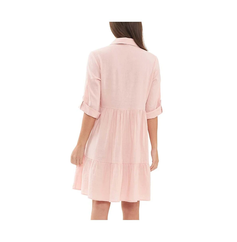 Ripe Maternity Adel Button Through Linen Shirt Dress Soft Pink