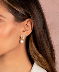 by Adina Eden Pave Dangling Flower Imitation Pearl Stud Earring