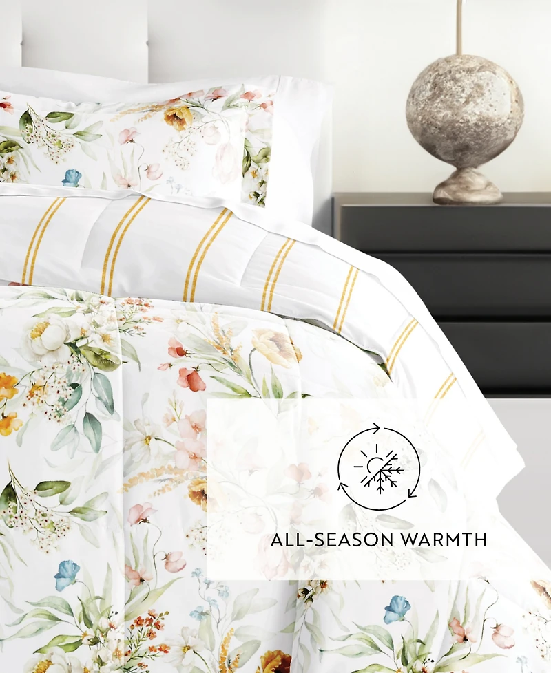 ienjoy Home Chintz Floral Stripe 3-Piece Comforter Set, Full/Queen