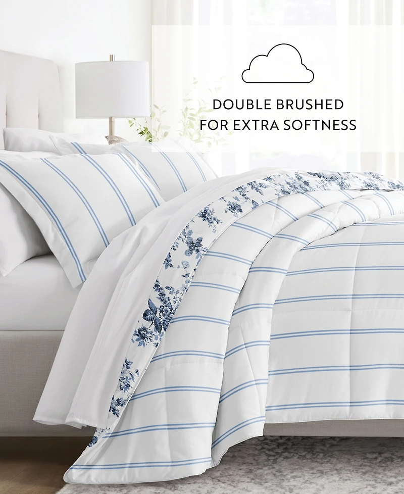 ienjoy Home Cabbage Rose Stripe 3-Piece Comforter Set, King/California King