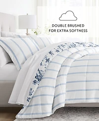 ienjoy Home Cabbage Rose Stripe 3-Piece Comforter Set, King/California King