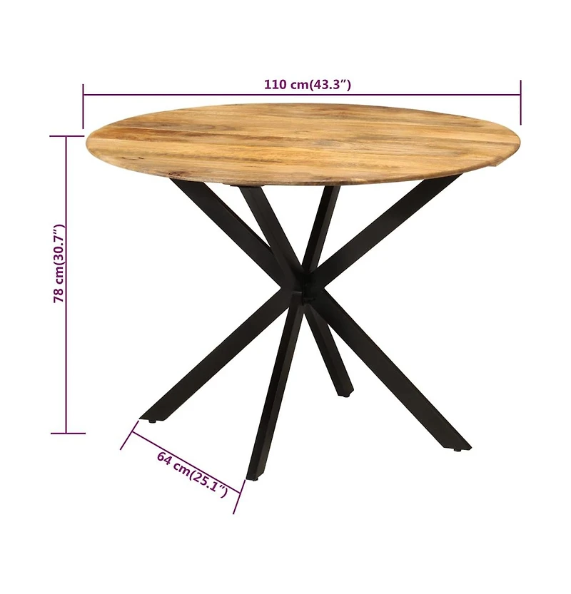 vidaXL Dining Table 43.3"x30.7" Solid Wood Mango and Steel