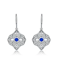 Sterling Silver White Gold Plated with Colored Cubic Zirconia Wreath Drop Earrings