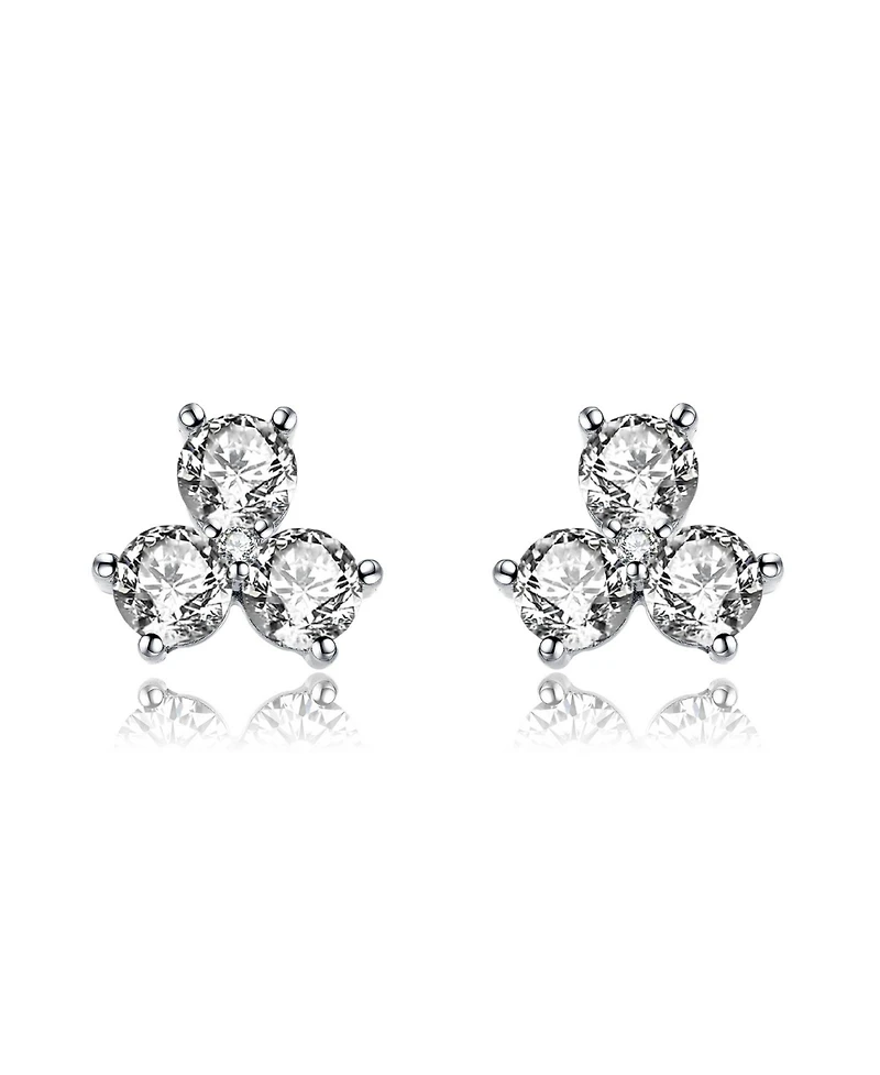 Sterling Silver with Round Cubic Zirconia Clover Stud Earrings