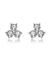 Sterling Silver with Round Cubic Zirconia Clover Stud Earrings