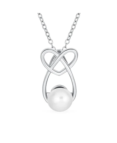 Bling Jewelry Elegant Forever Knot Infinity Intertwined Heart Teardrop Cultured Freshwater White Pearl Necklace Pendant Sterling Silver 16 Inch