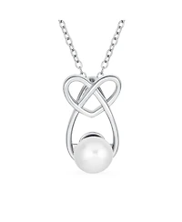 Bling Jewelry Elegant Forever Knot Infinity Intertwined Heart Teardrop Cultured Freshwater White Pearl Necklace Pendant Sterling Silver 16 Inch
