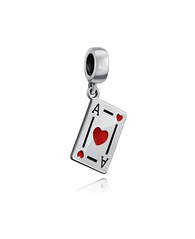 Bling Jewelry Travel Vacation Good Luck Casino Ace Of Hearts Poker Player Cards Dangle Charm Bead Red Heart Enamel Sterling Silver Fits European Brace