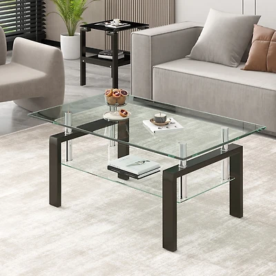 Streamdale Clear Glass Coffee Table with 2-Tier Design