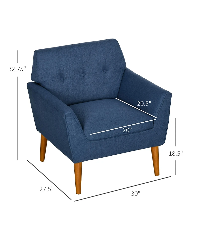 Homcom Accent Chair Button Tufted Armchair with Wood Legs for Living Room