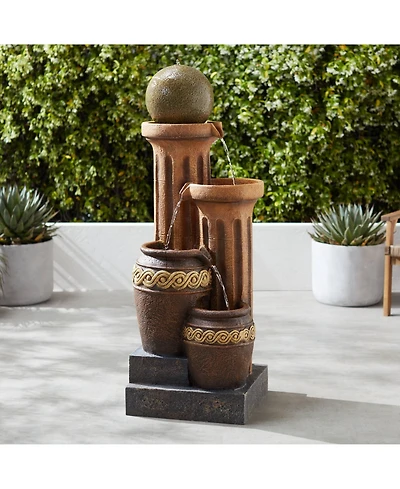 Sphere Jugs and Columns 50" High Large Rustic Indoor Outdoor Decor Faux Stone Floor Fountain with Light Led