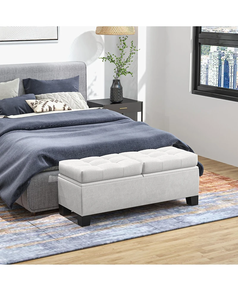 Homcom Storage End of Bed Bench, Upholstered Bench with Steel Frame