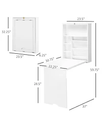 Homcom Wall Mounted Fold Out Convertible Desk, Multi-Function Floating Desk with Storage Shelf for Home Office, White