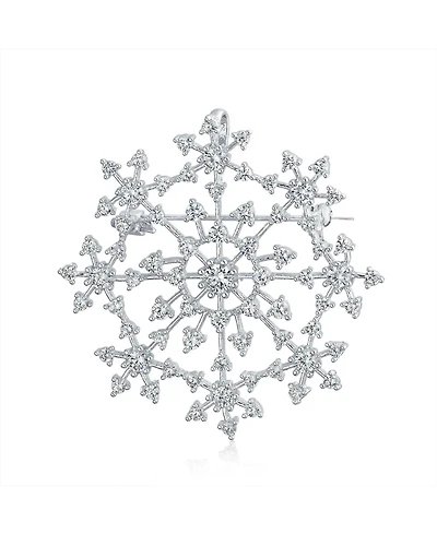 Bling Jewelry Large Frozen Winter Holiday Party Cz Pave Cubic Zirconia Scarf Christmas Statement Snowflake Brooch Pin Brass