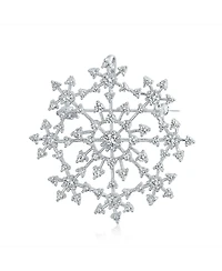 Bling Jewelry Large Frozen Winter Holiday Party Cz Pave Cubic Zirconia Scarf Christmas Statement Snowflake Brooch Pin Brass