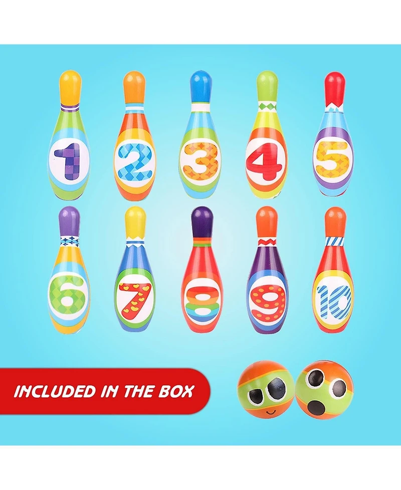 ToyVelt Kids Bowling Set - with 10 Bowling Pins & 2 Balls - Educational Early Development Indoor & Outdoor Games Set