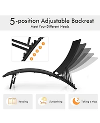 Inolait 2 Pieces Patio Folding and Stackable Chaise Lounge Chair with 5-Position Adjustment