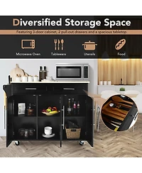 Kitchen Island Trolley Wood Top Rolling Storage Cabinet Cart with Knife Block