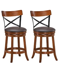 Sugift Set of 2 Bar Stools 360-Degree Swivel Dining Bar Chairs with Rubber Wood Legs