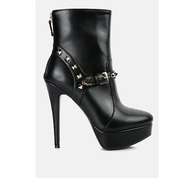 Dejang Metal Stud Embellished Faux Leather Ankle Boot