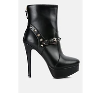 Dejang Metal Stud Embellished Faux Leather Ankle Boot