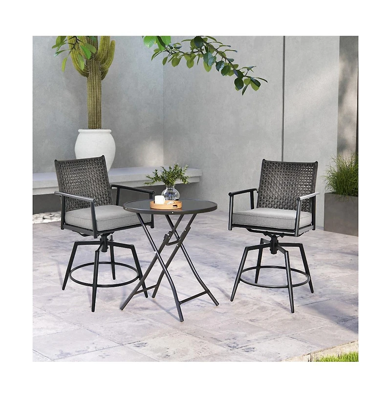 Sugift 360 Degree Swivel Bar Stool Set of 2 with Metal Frame and Pe Rattan Backrest