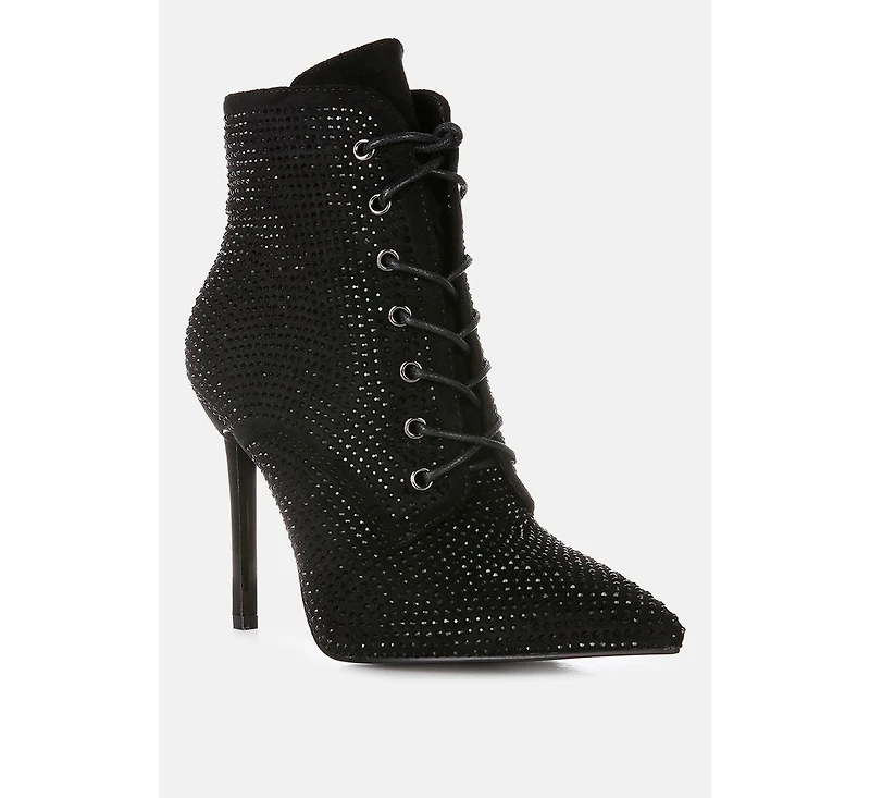 Head On Faux Suede Diamante Ankle Boots
