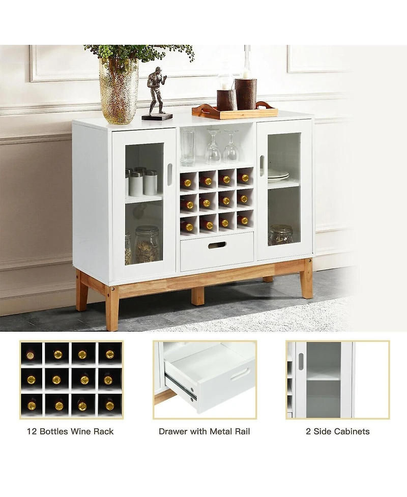 Sugift Wood Wine Storage Cabinet Sideboard Console Buffet Server