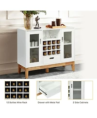Sugift Wood Wine Storage Cabinet Sideboard Console Buffet Server