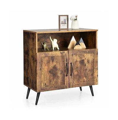 Sugift Mid-century Wooden Storage Cabinet Wine Glass Holders