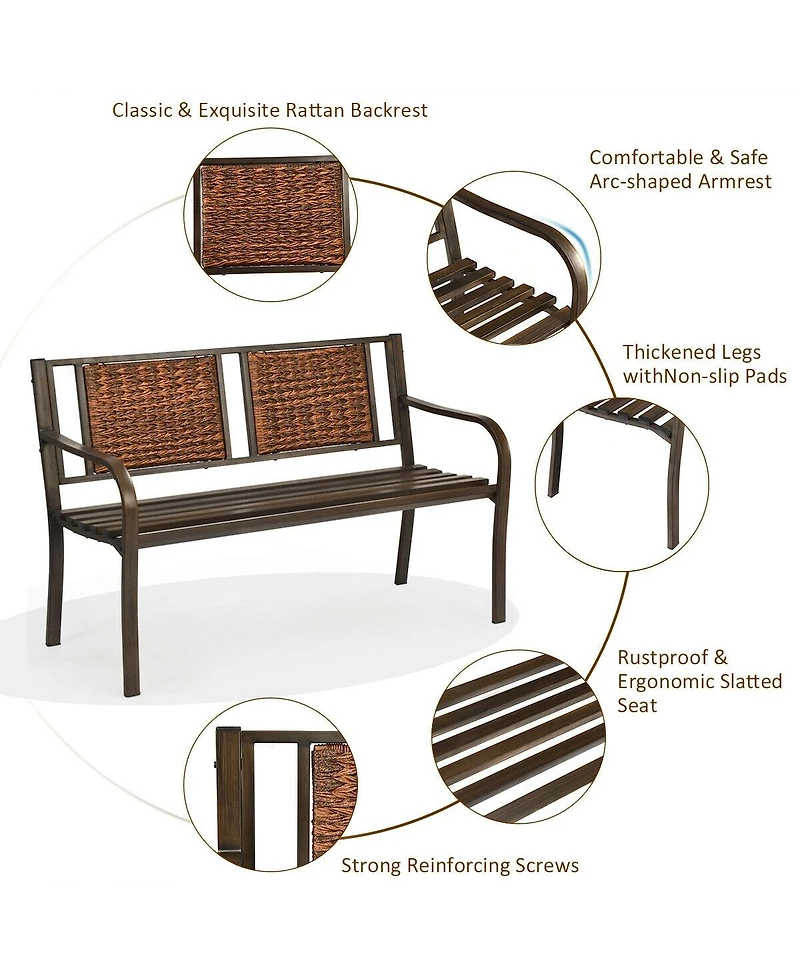 Patio Garden Bench with Powder Coated Steel Frame