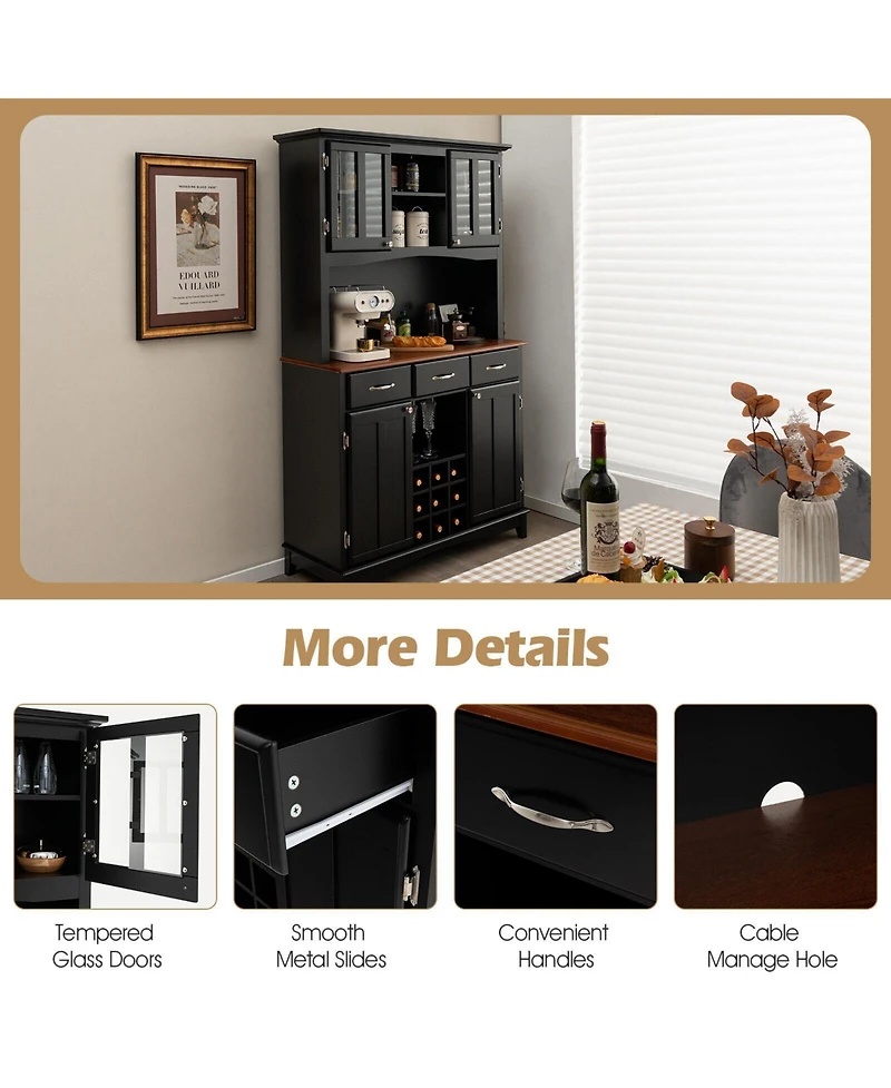 Sugift Kitchen Storage Cabinet Cupboard with Wine Rack and Drawers