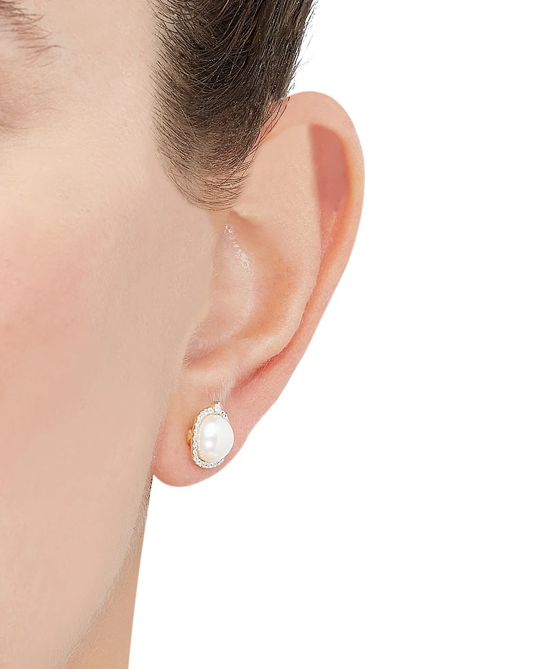Honora Cultured Freshwater Pearl (7mm) & Diamond (1/6 ct. t.w.) Halo Stud Earrings in 14k Gold