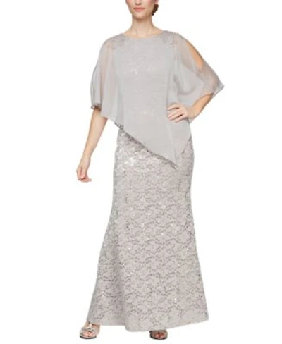Sl Fashions Womens Round Neck Sequin Lace Cape Dress