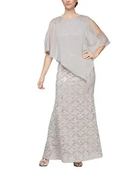 Sl Fashions Womens Round Neck Sequin Lace Cape Dress