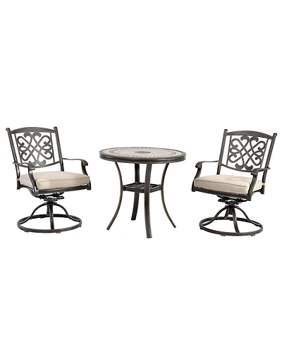 Mondawe 3-Piece Aluminum Bistro Set with Cushion for Outdoor Patio Furniture, Beige