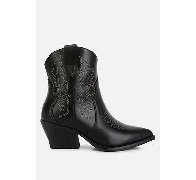 aries ankle length block heel cowboy boots