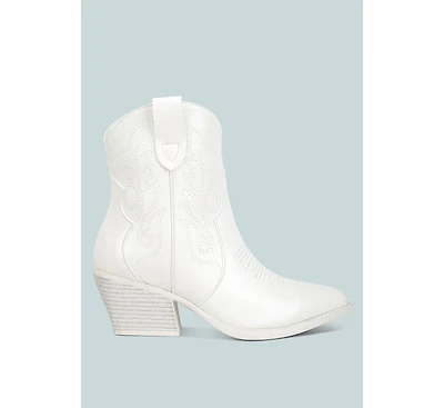 aries ankle length block heel cowboy boots