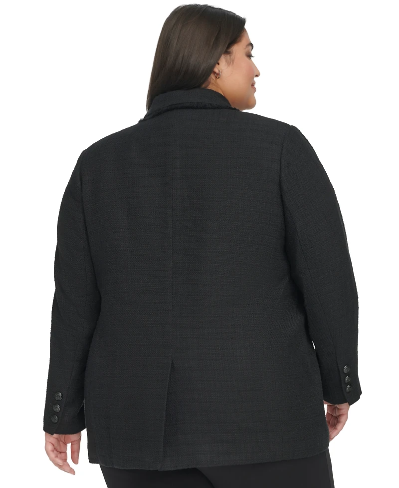 Karl Lagerfeld Paris Plus Fringe Trim Tweed Blazer, First@Macy's