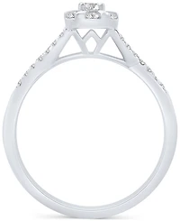 Promised Love Diamond Halo Swirl Promise Ring (1/4 ct. t.w.) in Sterling Silver