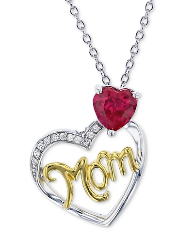 Lab Grown Ruby (7/8 ct. t.w.) & Lab Grown White Sapphire (1/20 ct. t.w.) Mom Heart 18" Pendant Necklace in Sterling Silver & 14k Gold-Plate